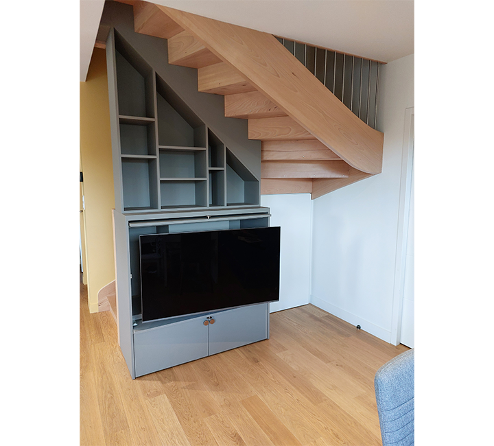 meuble TV sous escalier en laque Perfect Sense 